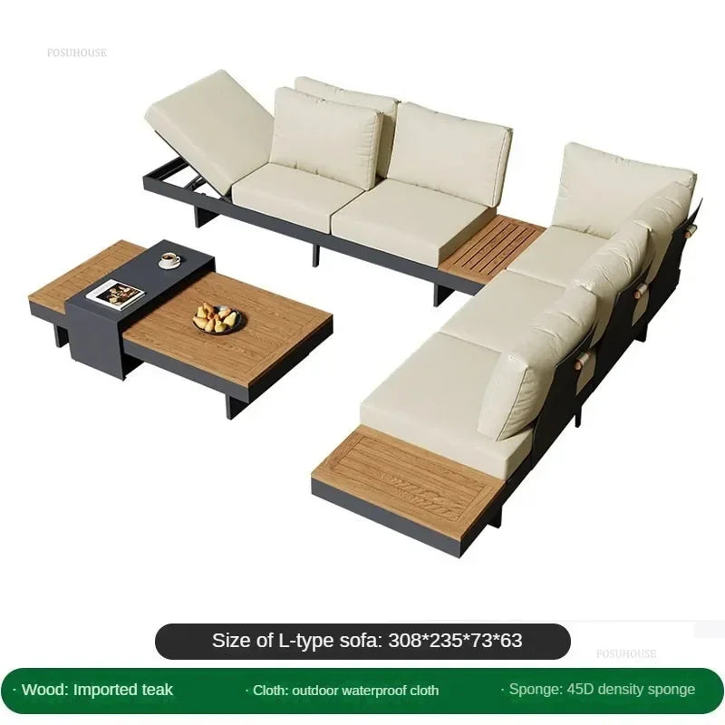 Metal Corner Sofa for Garden. Antiseptic Teak Outdoor Furniture. Light Luxury Comfortable Household Garden Sofa for Terrace