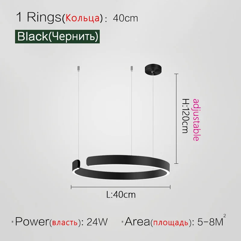 Modern C Ring Led Pendant Lamp Dimmable for Dining Living Room Center Table Bedroom Chandelier Home Decor Luxury Lusters Fixture