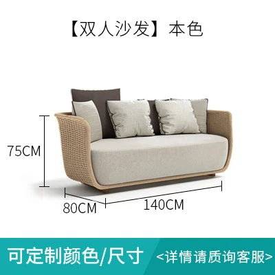 Outdoor Sofa Courtyard Villa Living Room. Waterproof Rope Design. Rattan Combination Furniture. Solid Wood Coffee Table.