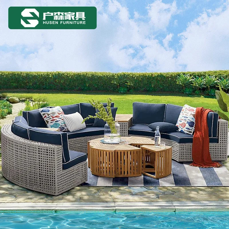 Outdoor Furniture Garden Sofa Round Combination Villa Sun Room Curved Garden Outdoor Rattan Sofa