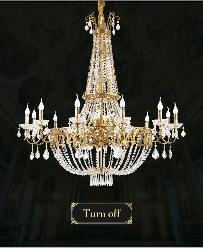 French Classical Brass Crystal Large Chandelier-Loft-Villa-Hall-Hotel Lobby Lamp