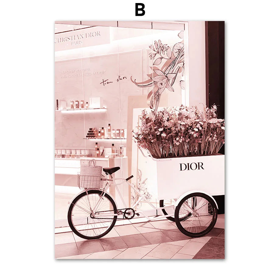 Fashion Luxury Paris Street Building, Car Wall Art Canvas, Painting Nordic Posters