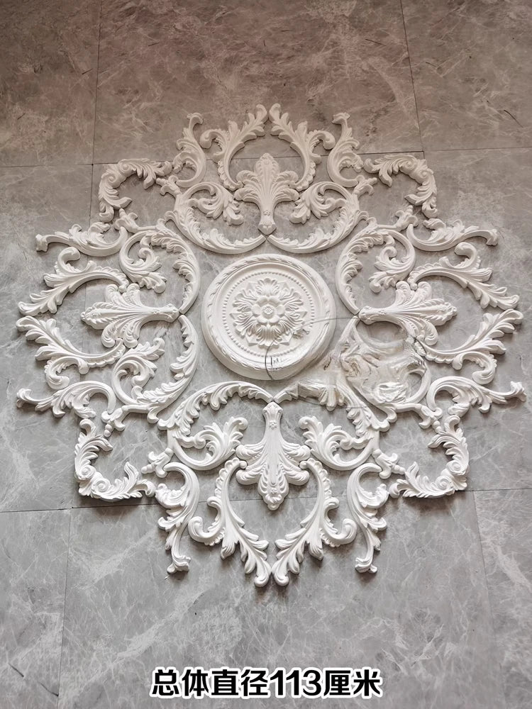 French Plaster Light-Weight Panel Parquet European Ceiling Chandelier Mount113 cm in diameter