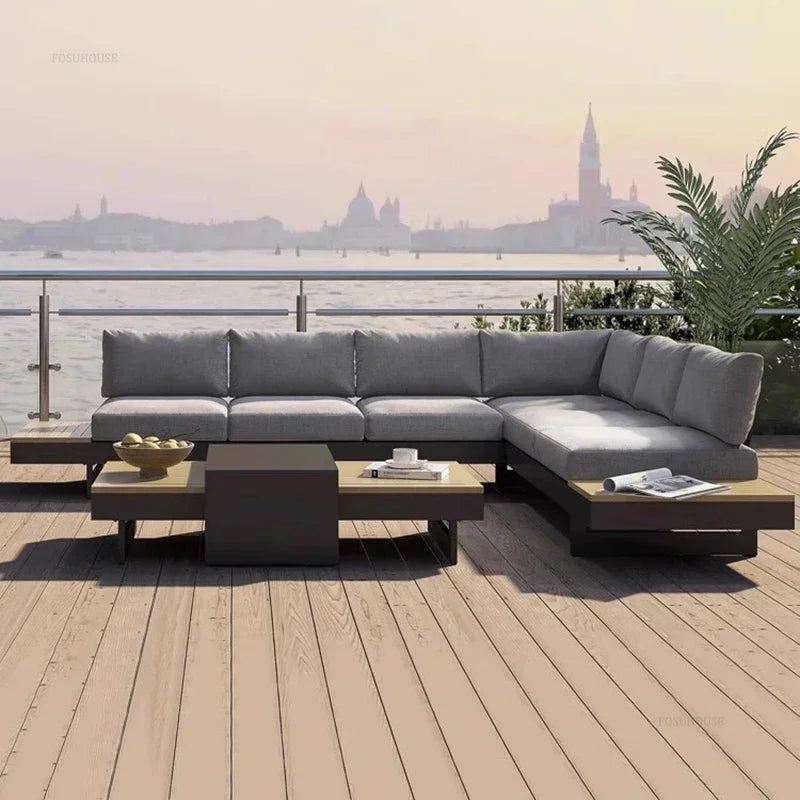 Metal Corner Sofa for Garden. Antiseptic Teak Outdoor Furniture. Light Luxury Comfortable Household Garden Sofa for Terrace