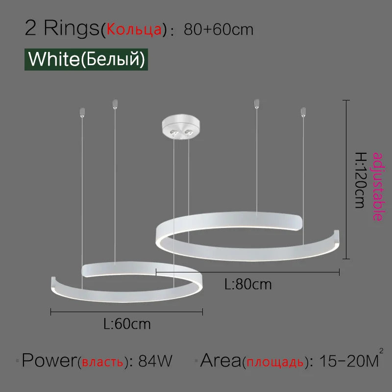 Modern C Ring Led Pendant Lamp Dimmable for Dining Living Room Center Table Bedroom Chandelier Home Decor Luxury Lusters Fixture