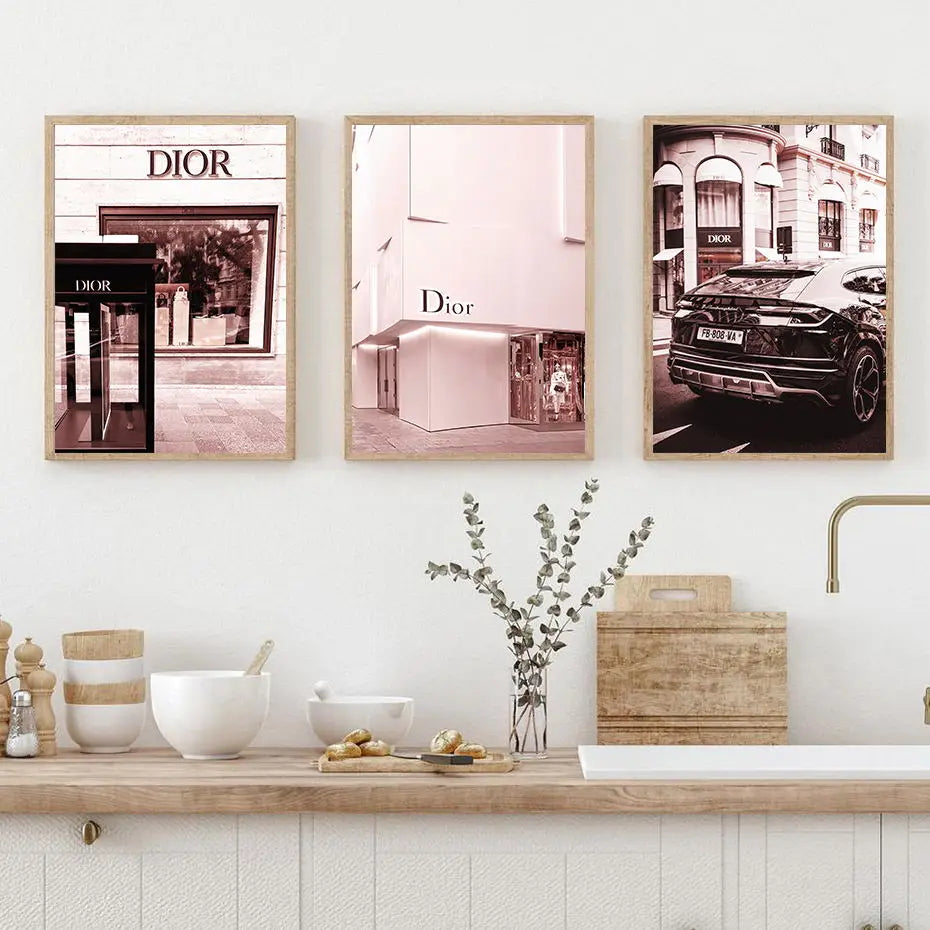 Fashion Luxury Paris Street Building, Car Wall Art Canvas, Painting Nordic Posters
