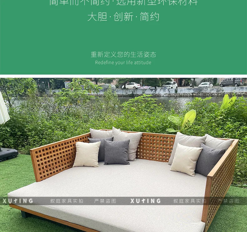 Xuting outdoor leisure creative square bed outdoor seaside beach lounge chair waterproof and sunscreen solid wood sofa furniture