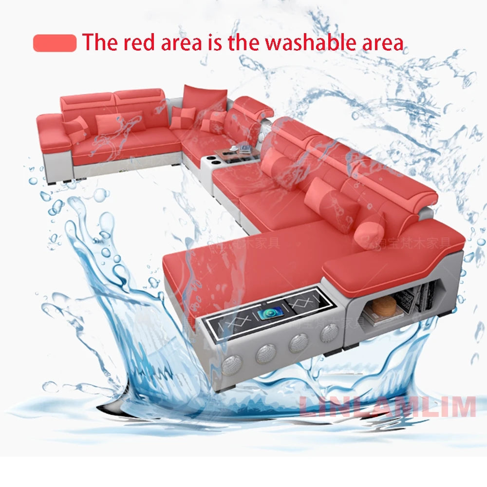 Modern Scientific Cloth Sectional Sofa Set with Chaise Lounge, Bluetooth Speakers, and USB Charging Ports for Living Room