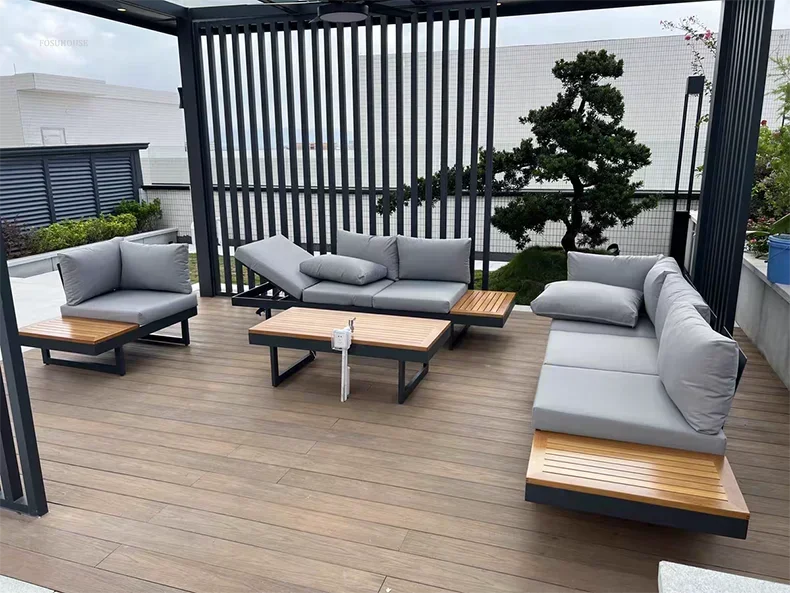 Metal Corner Sofa for Garden. Antiseptic Teak Outdoor Furniture. Light Luxury Comfortable Household Garden Sofa for Terrace