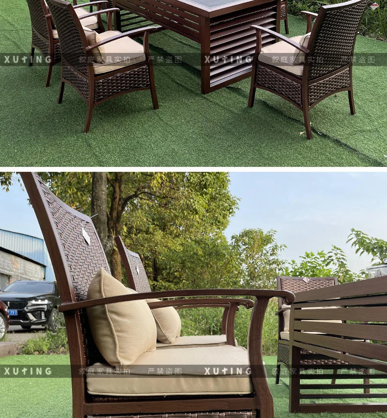 Outdoor Furniture. Rattan Woven Leisure Chair. Aluminum Alloy, Waterproof and Sunscreen Design. Tea Table Single Chair