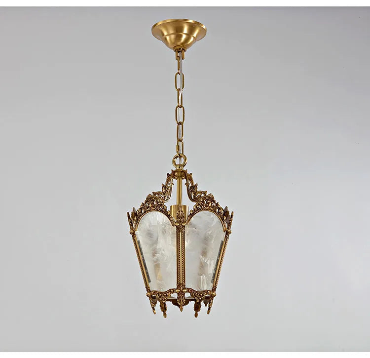 French-Style Retro Copper Ice Flower Glass Small Chandelier Bedside Balcony Porch Pendant Lighting Cloakroom Hanging Lamp