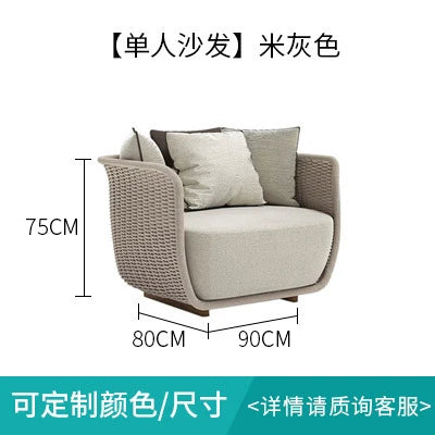 Outdoor Sofa Courtyard Villa Living Room. Waterproof Rope Design. Rattan Combination Furniture. Solid Wood Coffee Table.