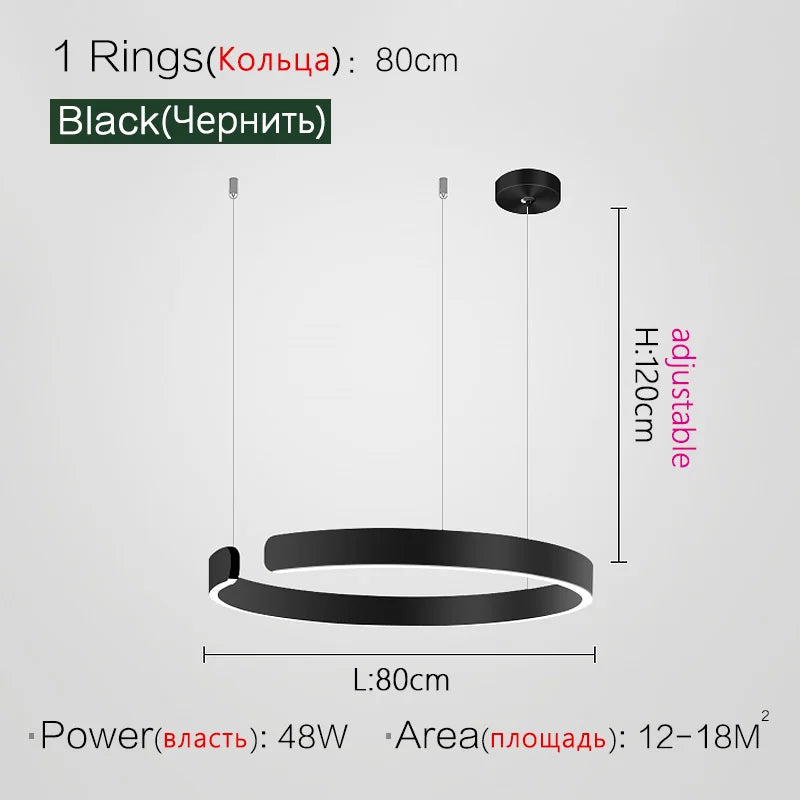 Modern C Ring Led Pendant Lamp Dimmable for Dining Living Room Center Table Bedroom Chandelier Home Decor Luxury Lusters Fixture