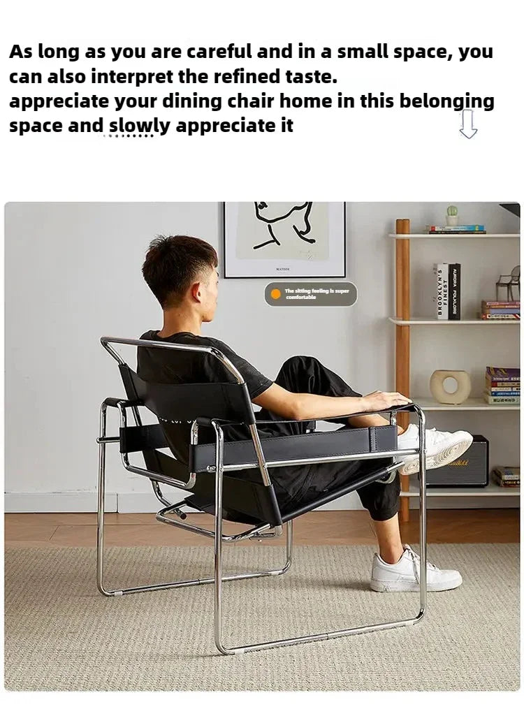Vassili Leisure Chair Single Chair.Industrial Style Bauhaus Saddle Leather Simple Network.