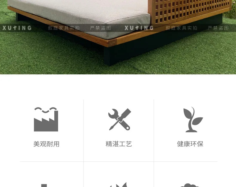 Xuting outdoor leisure creative square bed outdoor seaside beach lounge chair waterproof and sunscreen solid wood sofa furniture