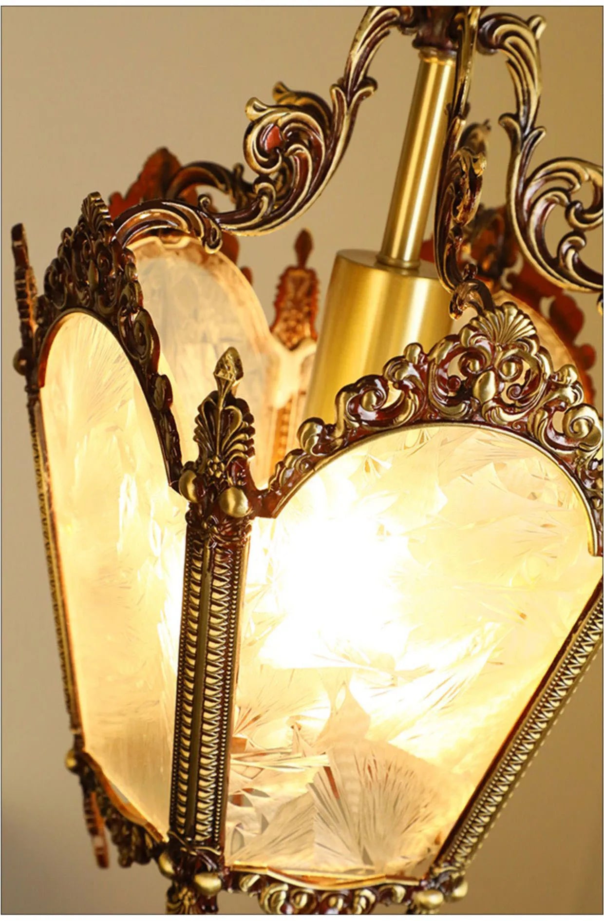 French-Style Retro Copper Ice Flower Glass Small Chandelier Bedside Balcony Porch Pendant Lighting Cloakroom Hanging Lamp