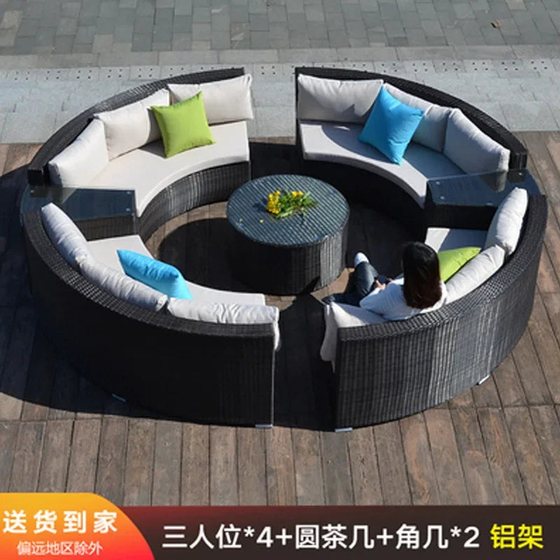 Outdoor Furniture Garden Sofa Round Combination Villa Sun Room Curved Garden Outdoor Rattan Sofa