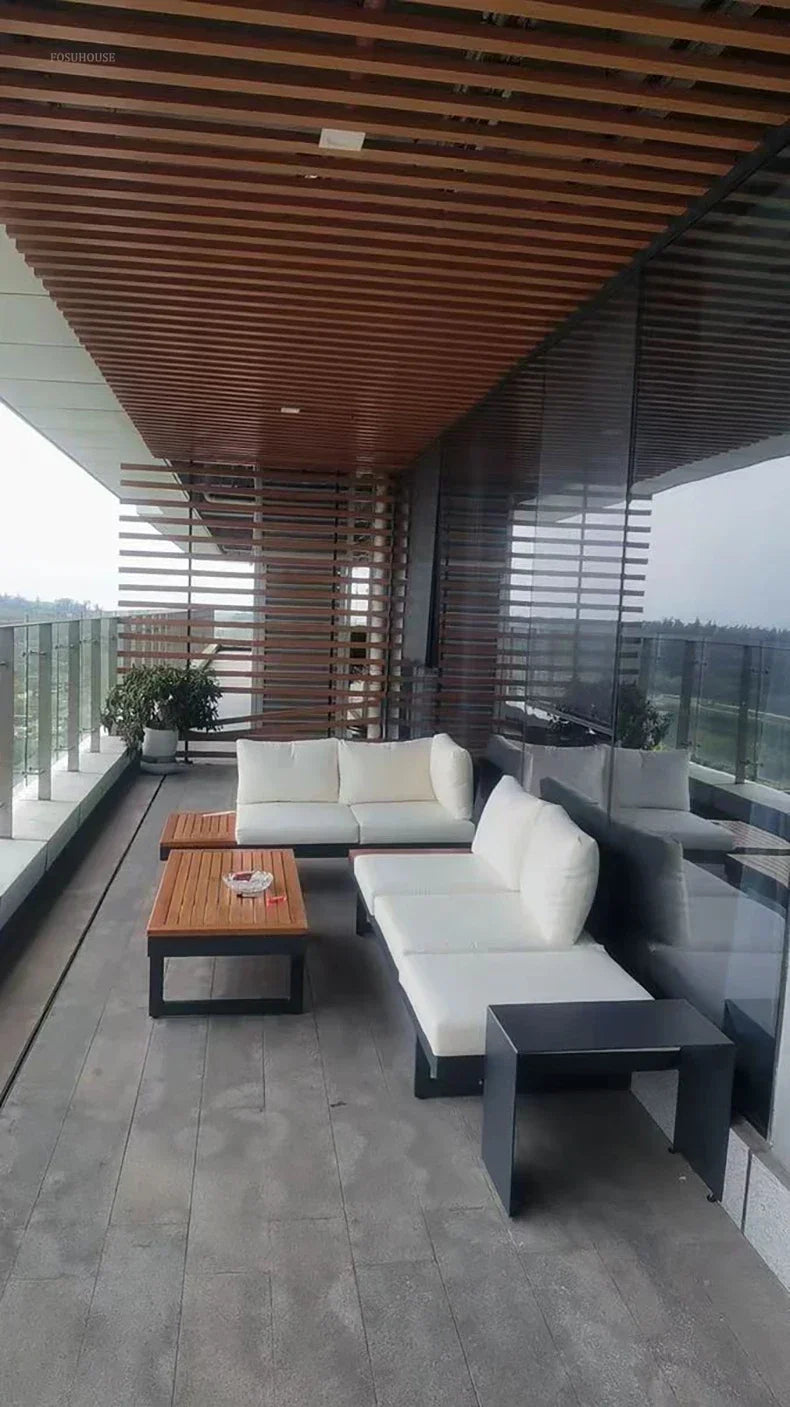 Metal Corner Sofa for Garden. Antiseptic Teak Outdoor Furniture. Light Luxury Comfortable Household Garden Sofa for Terrace