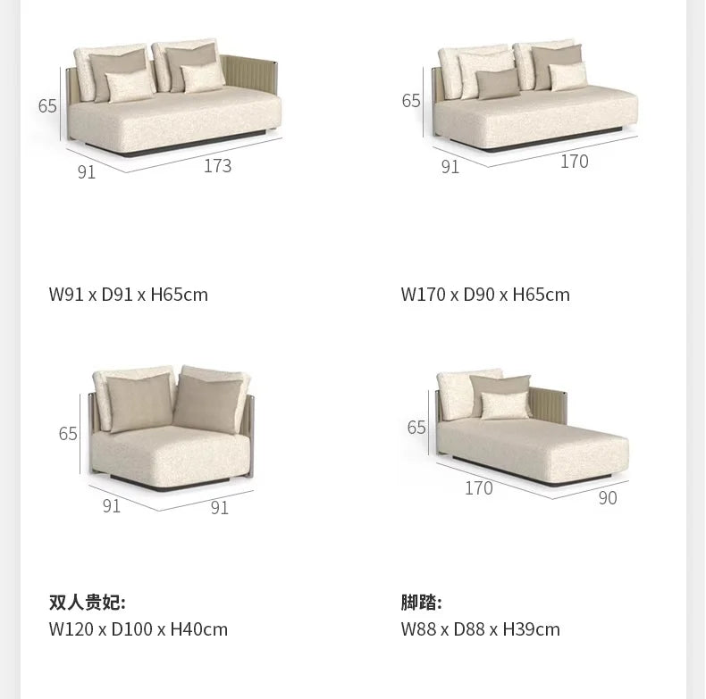 Outdoor Rattan Sofa. Villa Garden Rattan Chair, Terrace balcony. Aluminum Alloy, Waterproof Sunscreen Coffee Table.