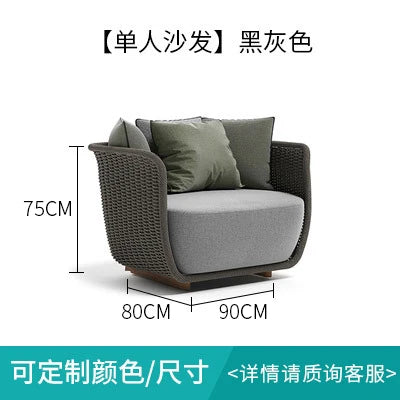 Outdoor Sofa Courtyard Villa Living Room. Waterproof Rope Design. Rattan Combination Furniture. Solid Wood Coffee Table.