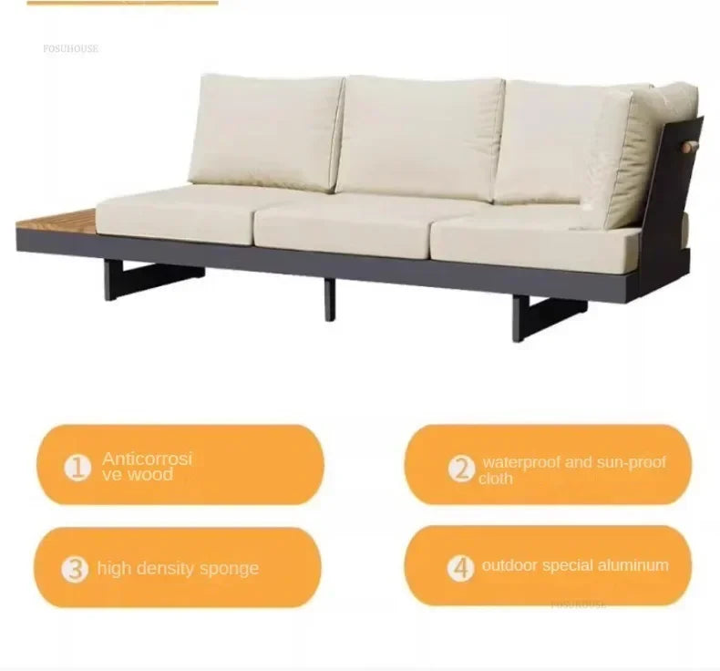 Metal Corner Sofa for Garden. Antiseptic Teak Outdoor Furniture. Light Luxury Comfortable Household Garden Sofa for Terrace