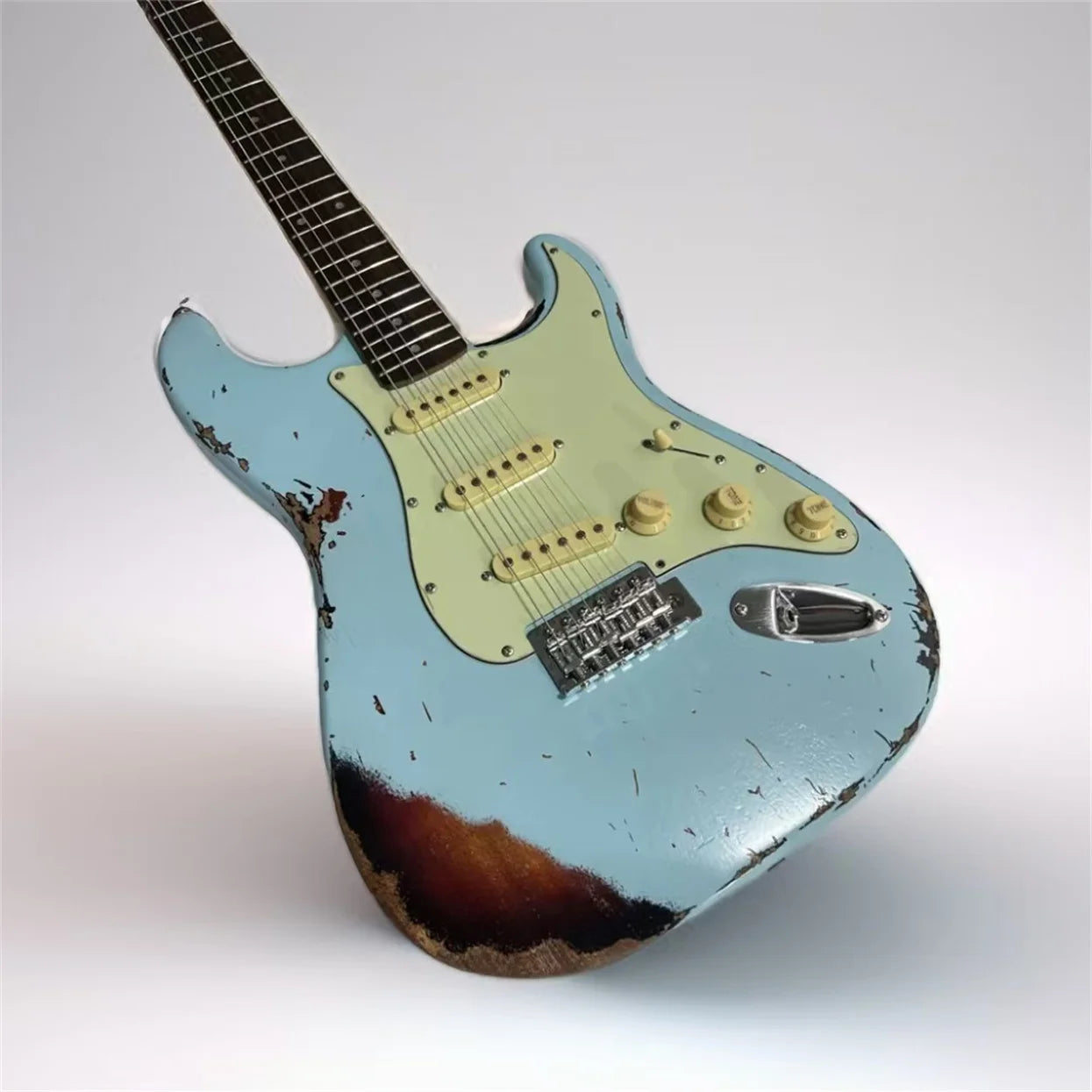 1959 Heavy Relic Light Blue Over Sunburst Electric Guitar Aged Hardware Nitro Lacquer Finish