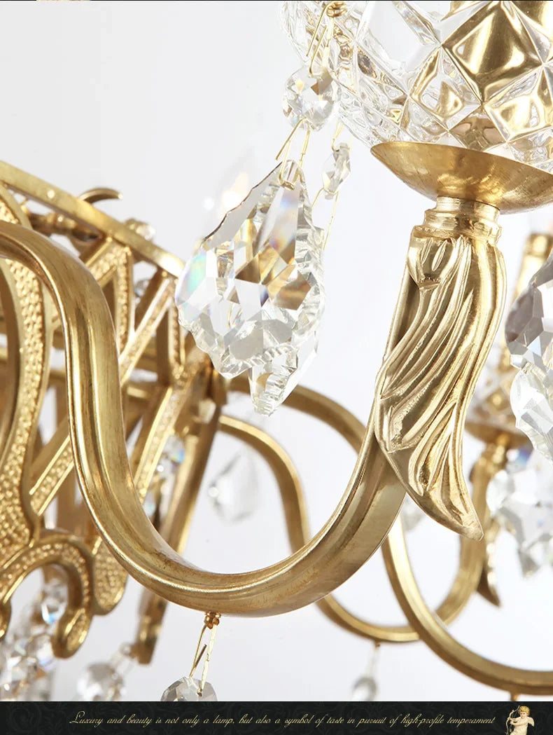 French Classical Brass Crystal Large Chandelier-Loft-Villa-Hall-Hotel Lobby Lamp
