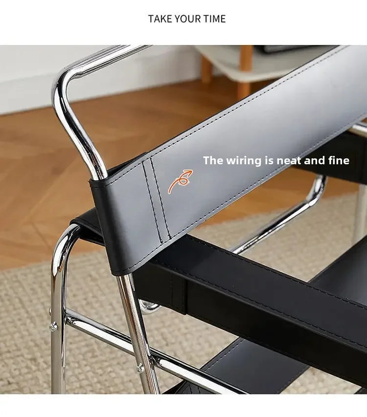 Vassili Leisure Chair Single Chair.Industrial Style Bauhaus Saddle Leather Simple Network.
