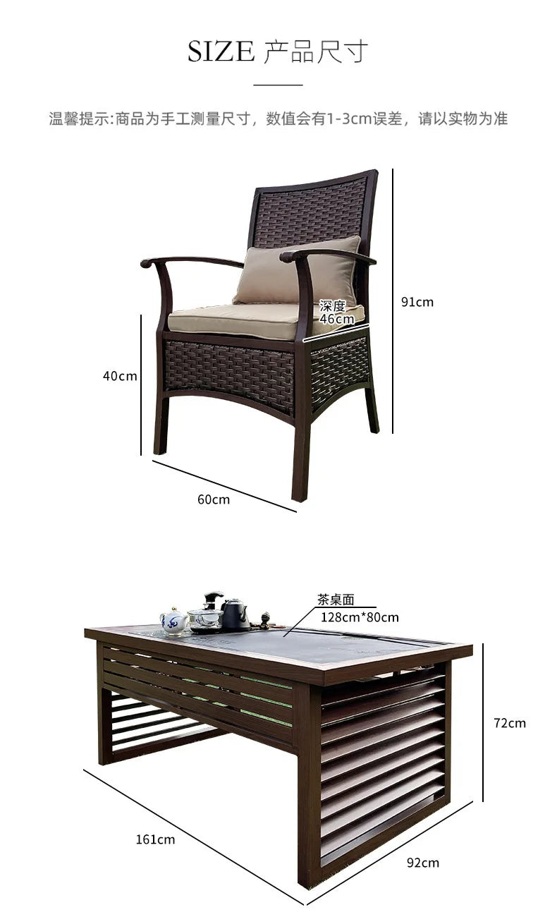 Outdoor Furniture. Rattan Woven Leisure Chair. Aluminum Alloy, Waterproof and Sunscreen Design. Tea Table Single Chair