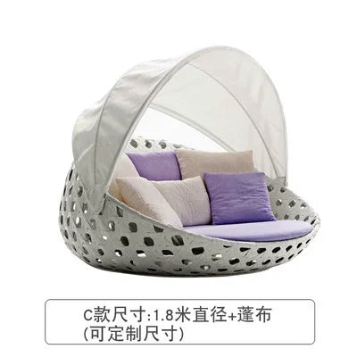 Semi-Circular Rattan Sofas, Bird's Nest Circular Beds.Rattan Woven Lounge Chairs