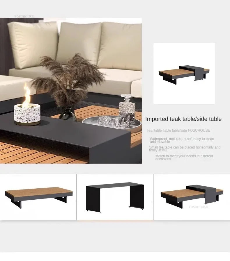 Metal Corner Sofa for Garden. Antiseptic Teak Outdoor Furniture. Light Luxury Comfortable Household Garden Sofa for Terrace