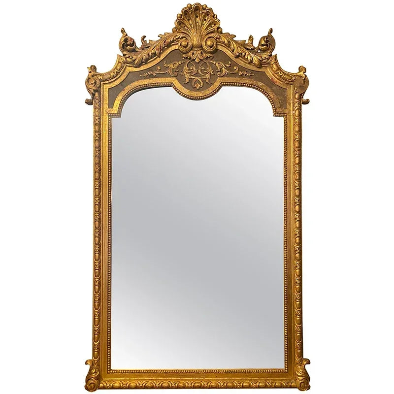 French Retro Full-Length Carved Mirror, Floor-to-Ceiling Mirror- Bedroom Wall-Hung Dressing Mirror