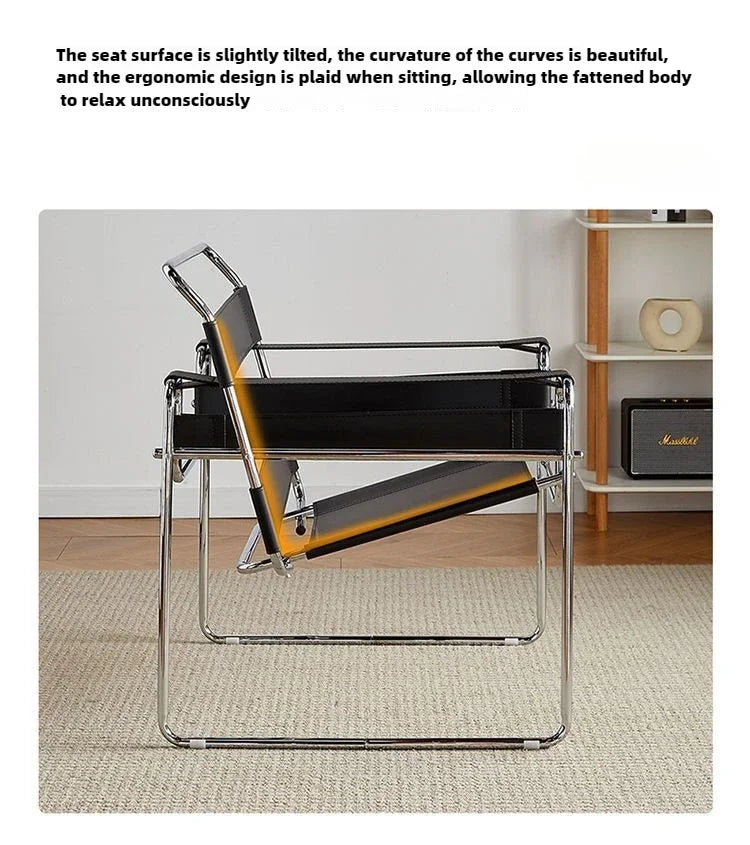 Vassili Leisure Chair Single Chair.Industrial Style Bauhaus Saddle Leather Simple Network.