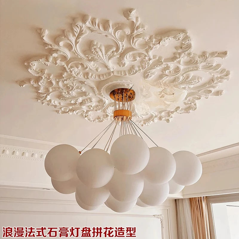 French Plaster Light-Weight Panel Parquet European Ceiling Chandelier Mount113 cm in diameter
