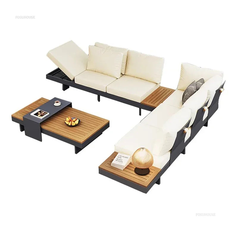 Metal Corner Sofa for Garden. Antiseptic Teak Outdoor Furniture. Light Luxury Comfortable Household Garden Sofa for Terrace