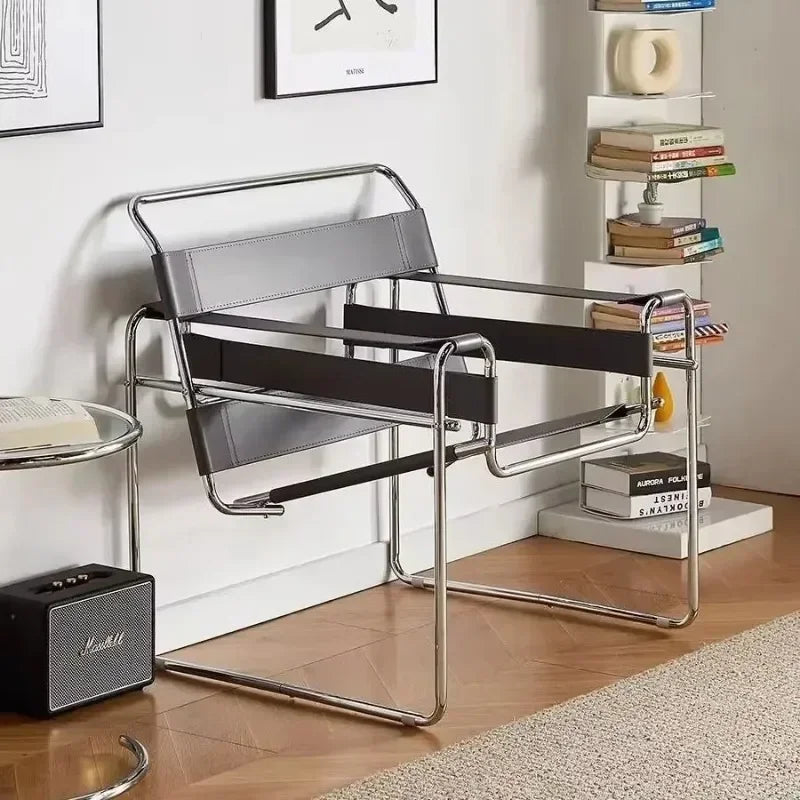 Vassili Leisure Chair Single Chair.Industrial Style Bauhaus Saddle Leather Simple Network.