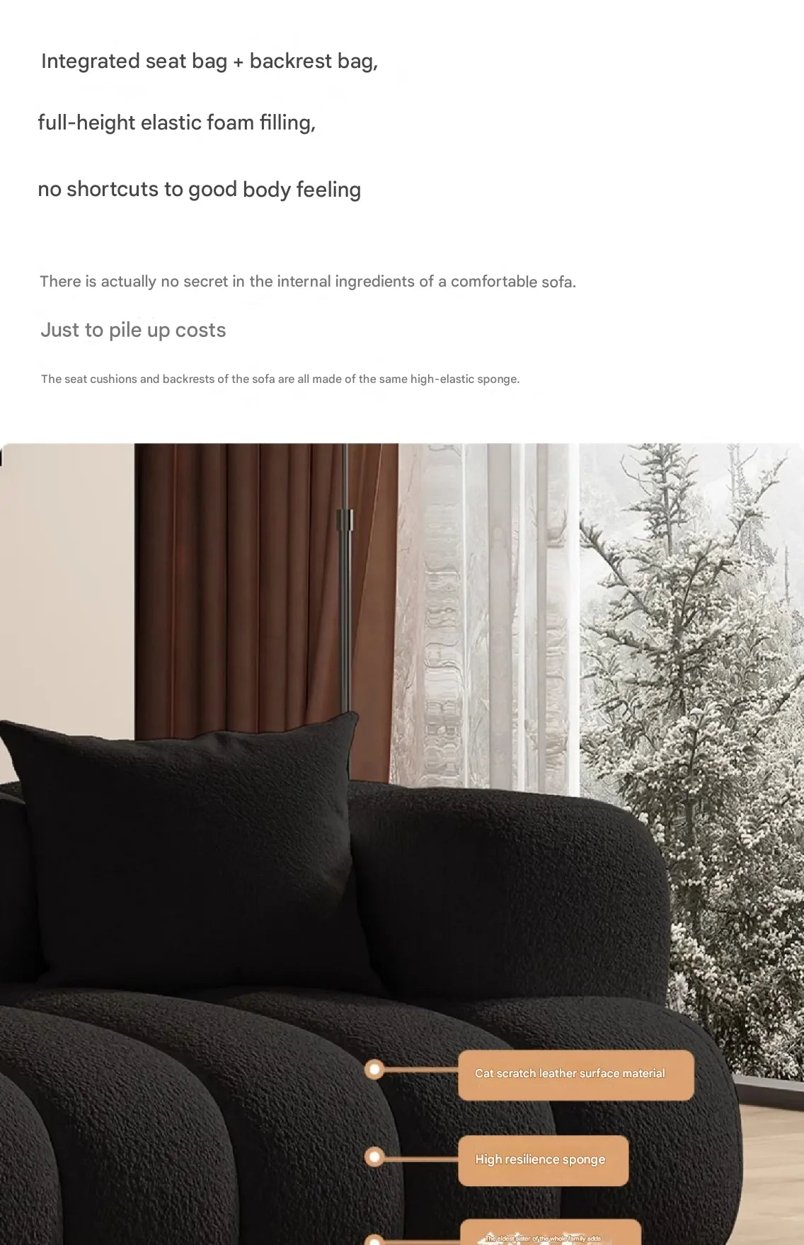 Black, Modern Living Room Sofa -Minimalist Lazy Luxury Living Sectional With European Appeal