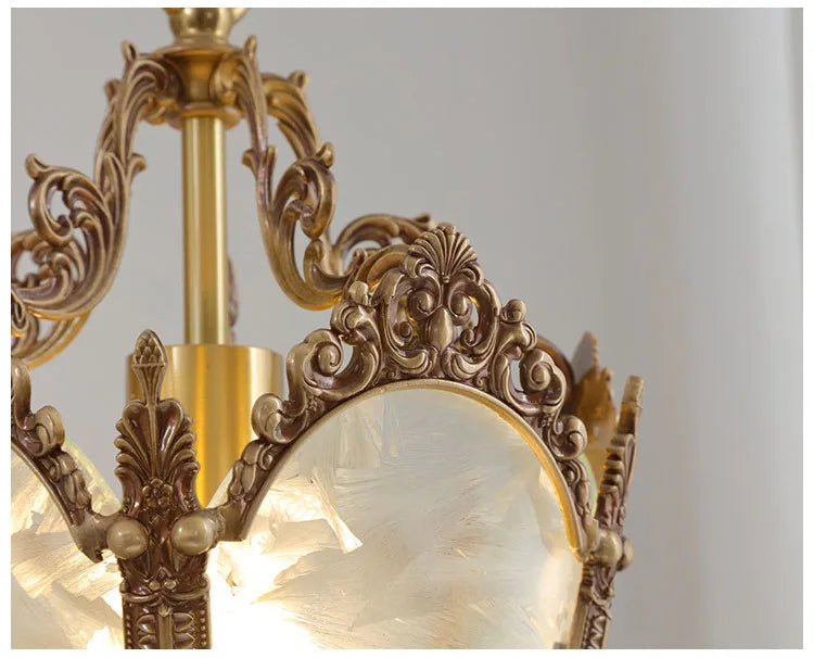 French-Style Retro Copper Ice Flower Glass Small Chandelier Bedside Balcony Porch Pendant Lighting Cloakroom Hanging Lamp