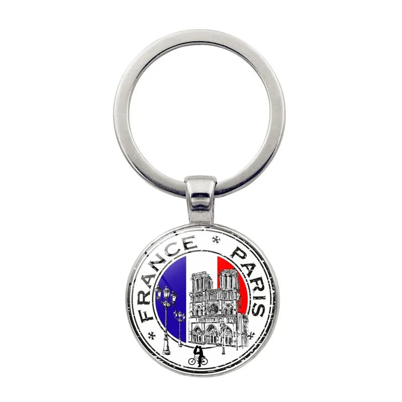 Paris Souvenirs Gifts Keychain France Eiffel Tower, Triumphal Arch, National Flag Glass Pendants