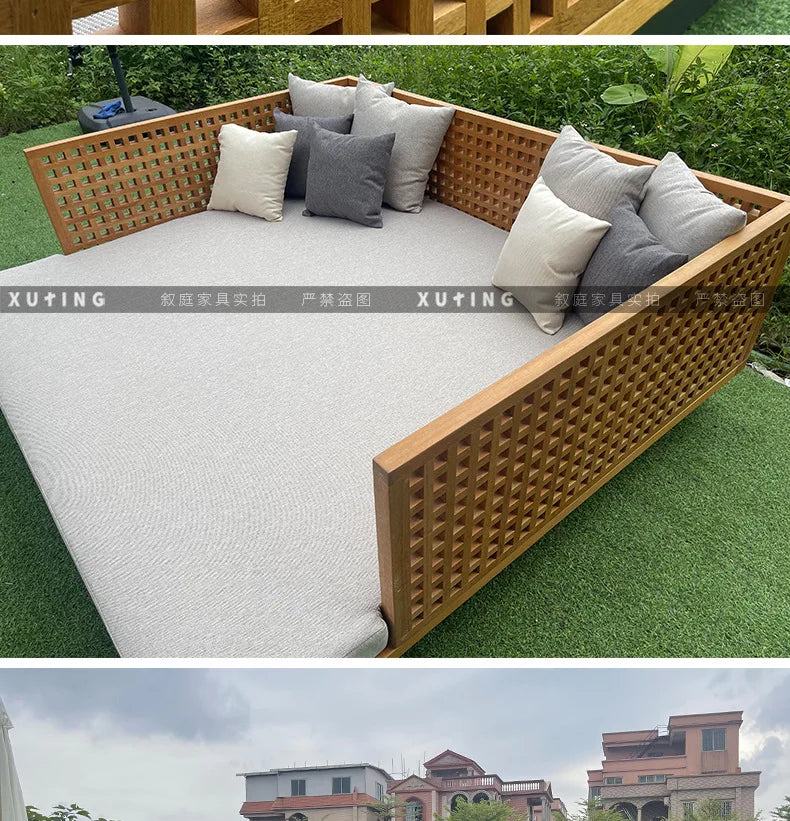 Xuting outdoor leisure creative square bed outdoor seaside beach lounge chair waterproof and sunscreen solid wood sofa furniture