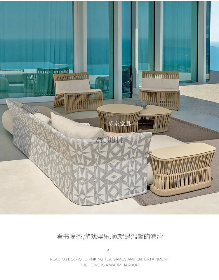 Outdoor Rattan Furniture Villa- Sun Room, Courtyard Garden Sofa Table and Chair Combination