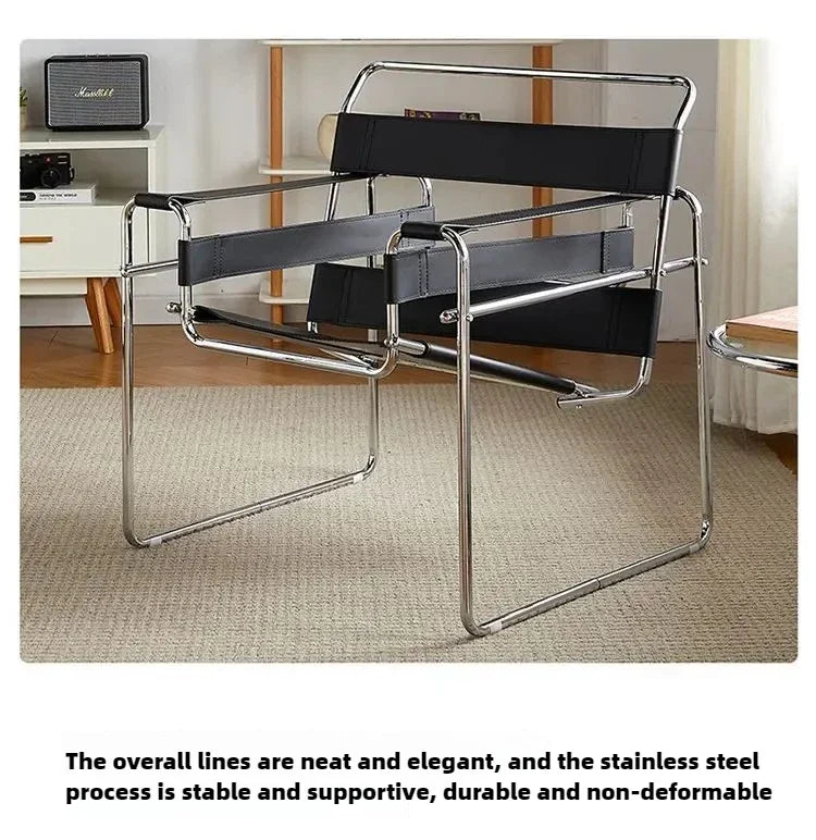 Vassili Leisure Chair Single Chair.Industrial Style Bauhaus Saddle Leather Simple Network.