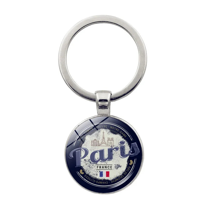 Paris Souvenirs Gifts Keychain France Eiffel Tower, Triumphal Arch, National Flag Glass Pendants