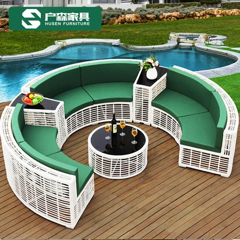Outdoor Furniture Garden Sofa Round Combination Villa Sun Room Curved Garden Outdoor Rattan Sofa