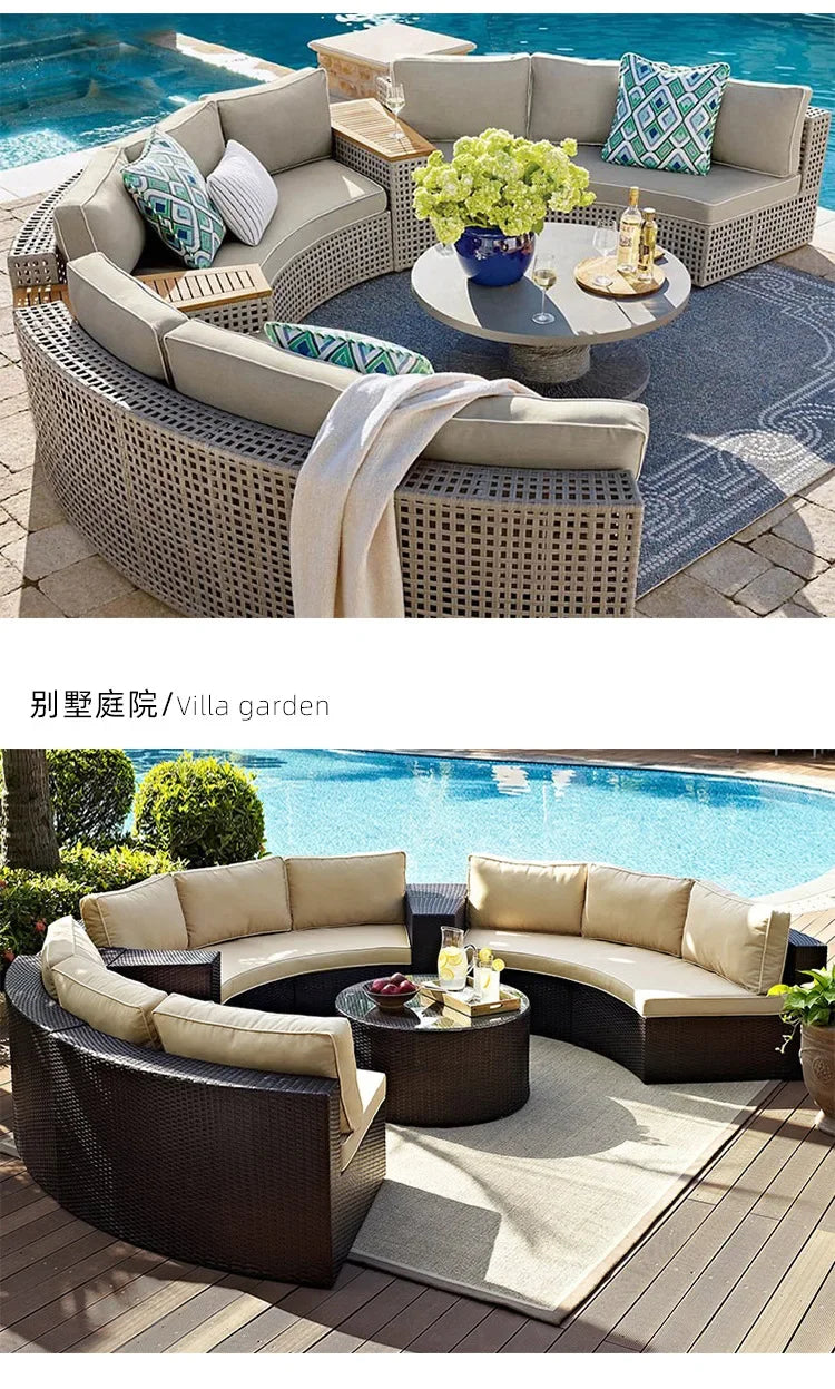 Outdoor Furniture Garden Sofa Round Combination Villa Sun Room Curved Garden Outdoor Rattan Sofa