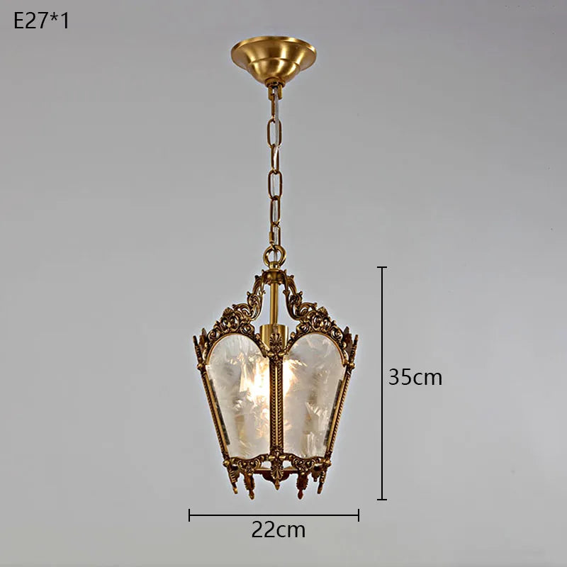 French-Style Retro Copper Ice Flower Glass Small Chandelier Bedside Balcony Porch Pendant Lighting Cloakroom Hanging Lamp