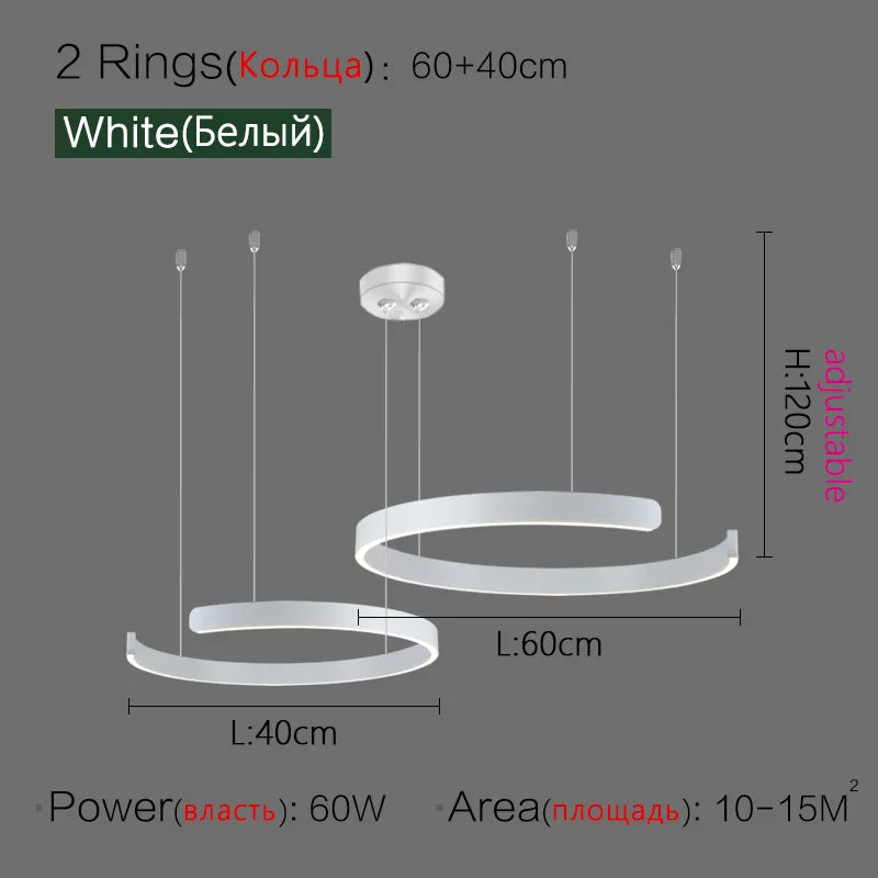 Modern C Ring Led Pendant Lamp Dimmable for Dining Living Room Center Table Bedroom Chandelier Home Decor Luxury Lusters Fixture