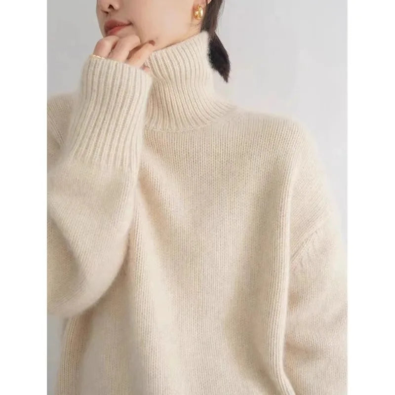 2025 Autumn and Winter New Thick Cashmere Sweater Women High Neck Pullover Sweater Warm Loose Knitted Base Sweater Jacket Tops