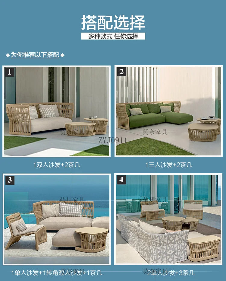 Outdoor Rattan Furniture Villa- Sun Room, Courtyard Garden Sofa Table and Chair Combination