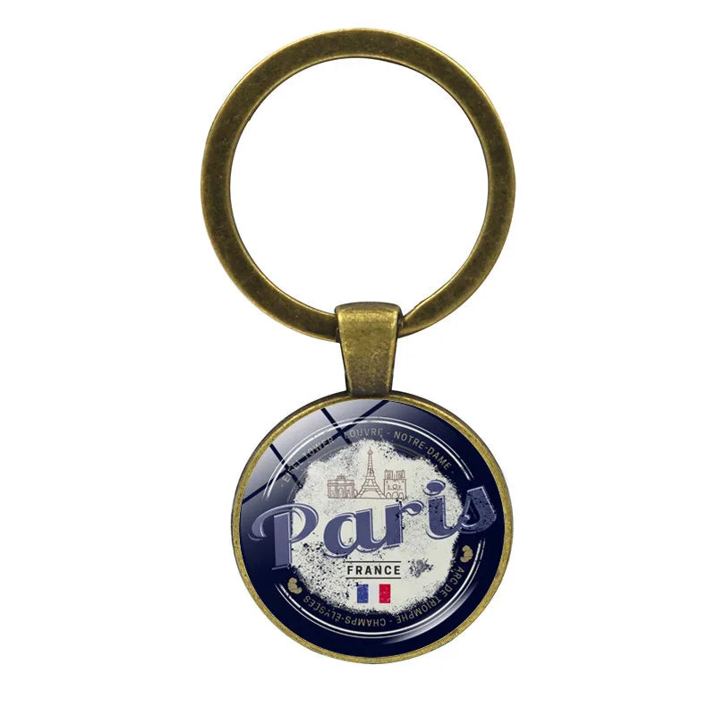 Paris Souvenirs Gifts Keychain France Eiffel Tower, Triumphal Arch, National Flag Glass Pendants